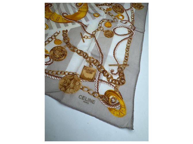 Céline Sciarpa Vintage Celine Grigio Oro Bianco D'oro - vista 2