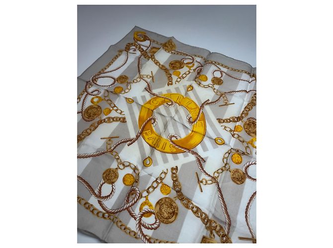 Céline Sciarpa Vintage Celine Grigio Oro Bianco D'oro - vista 3