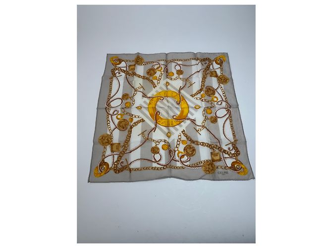Céline Sciarpa Vintage Celine Grigio Oro Bianco D'oro - vista 4