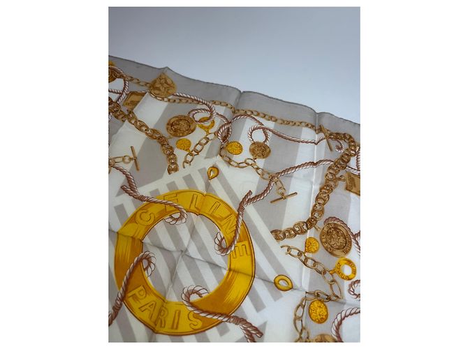 Céline Sciarpa Vintage Celine Grigio Oro Bianco D'oro - vista 6