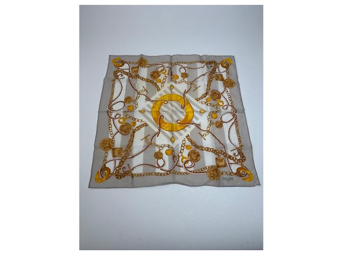 Céline Sciarpa Vintage Celine Grigio Oro Bianco D'oro - vista 9