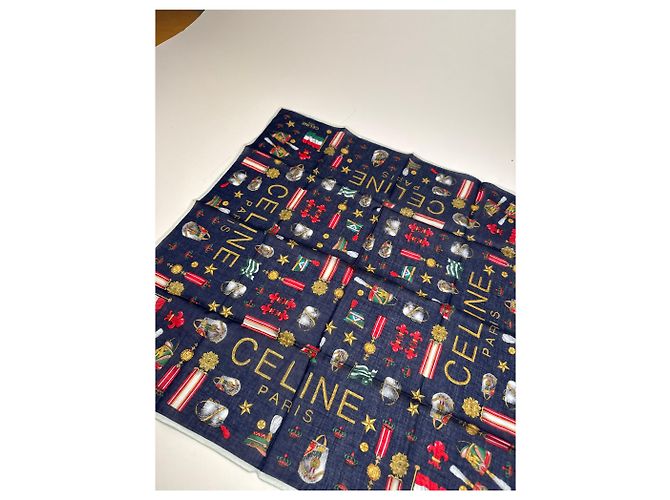 Céline Sciarpa Vintage Celine Paris Blu Marino Blu navy - vista 3