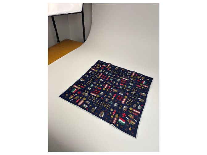 Céline Sciarpa Vintage Celine Paris Blu Marino Blu navy - vista 5