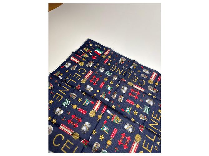 Céline Sciarpa Vintage Celine Paris Blu Marino Blu navy - vista 6