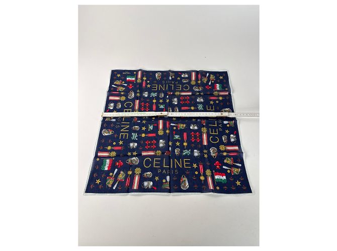 Céline Sciarpa Vintage Celine Paris Blu Marino Blu navy - vista 7