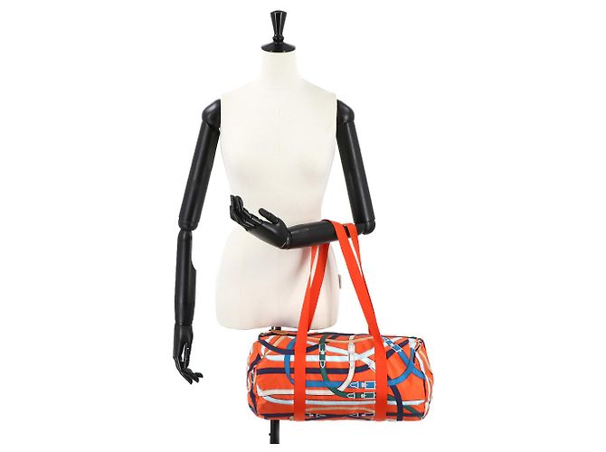 Duffle Borsa a Spalla Hermès Cavalcadour Air in Seta 38 Multicolore Arancione - vista 10