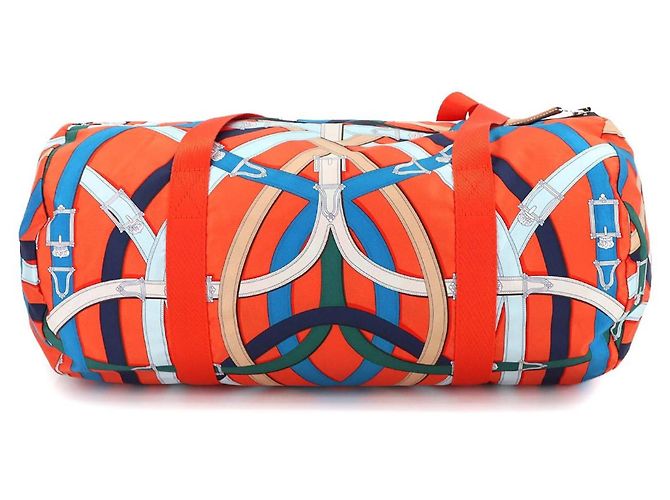 Duffle Borsa a Spalla Hermès Cavalcadour Air in Seta 38 Multicolore Arancione - vista 2