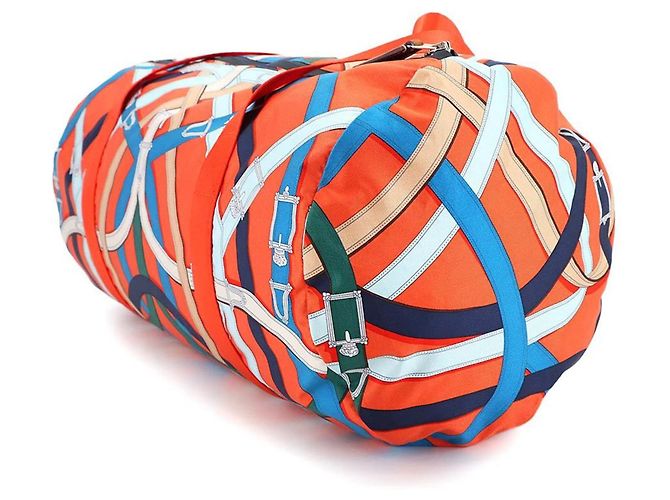 Duffle Borsa a Spalla Hermès Cavalcadour Air in Seta 38 Multicolore Arancione - vista 3