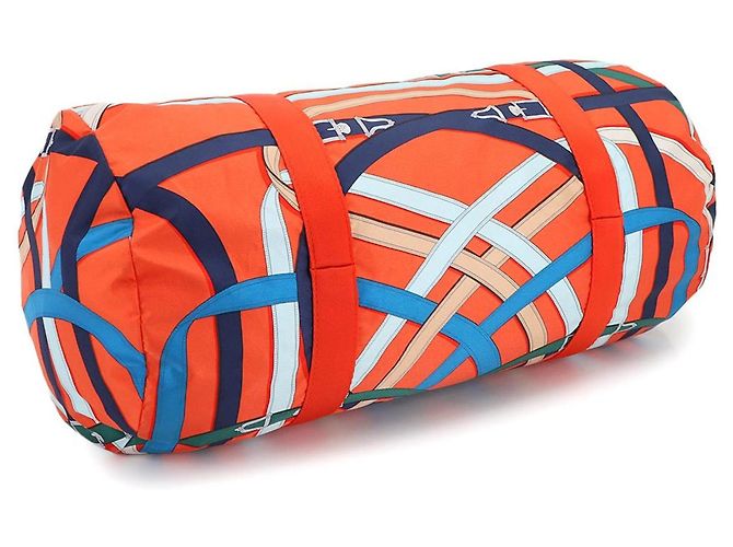 Duffle Borsa a Spalla Hermès Cavalcadour Air in Seta 38 Multicolore Arancione - vista 4