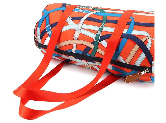Duffle Borsa a Spalla Hermès Cavalcadour Air in Seta 38 Multicolore Arancione - vista 5