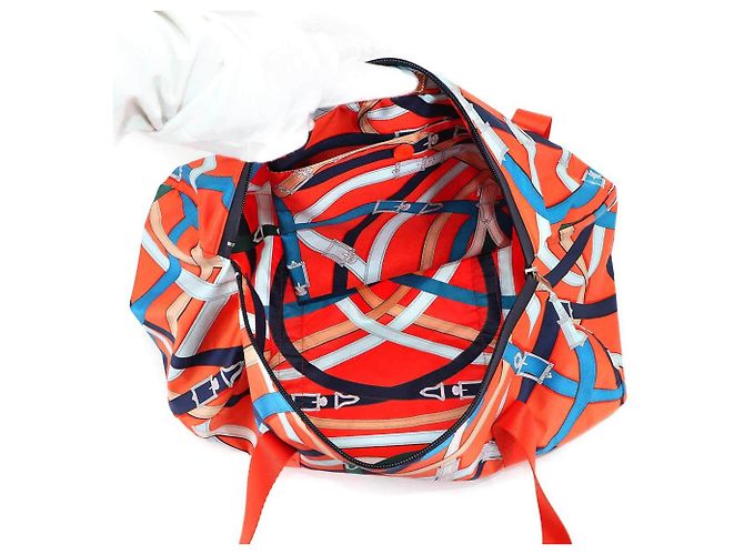 Duffle Borsa a Spalla Hermès Cavalcadour Air in Seta 38 Multicolore Arancione - vista 6