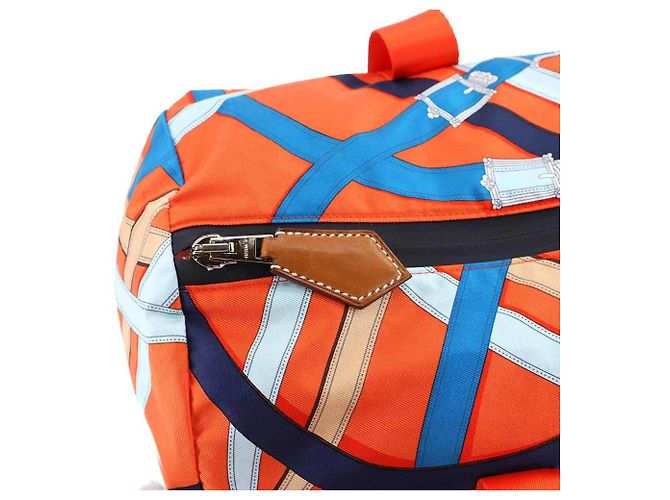 Duffle Borsa a Spalla Hermès Cavalcadour Air in Seta 38 Multicolore Arancione - vista 9