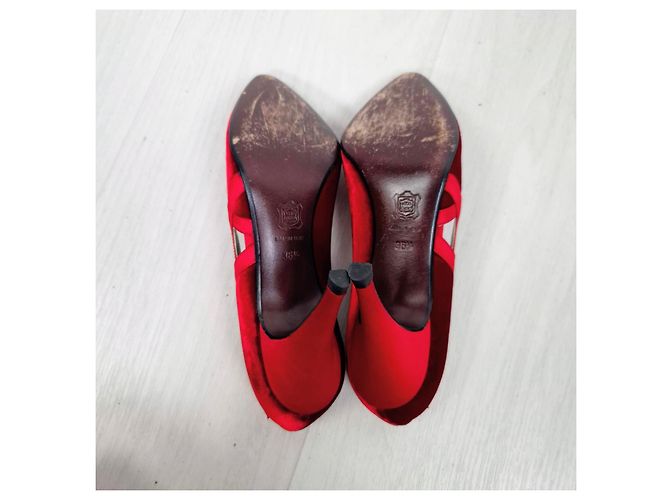 Rote Absatzschuhe von Gianni Versace aus den 80ern, rote Samt-Schuhe - Ansicht 10
