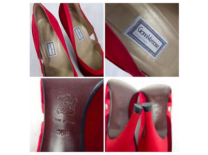 Rote Absatzschuhe von Gianni Versace aus den 80ern, rote Samt-Schuhe - Ansicht 13