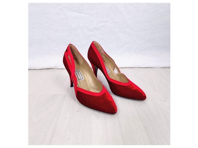 Rote Absatzschuhe von Gianni Versace aus den 80ern, rote Samt-Schuhe - Ansicht 3