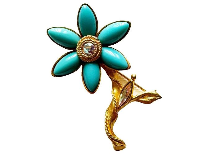 Christian Lacroix · Spilla Vintage · Fiore con Accento Turchese - vista 2