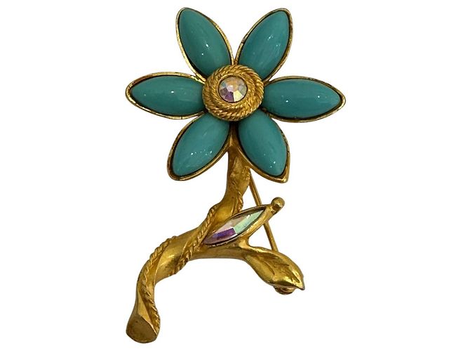 Christian Lacroix · Spilla Vintage · Fiore con Accento Turchese - vista 4