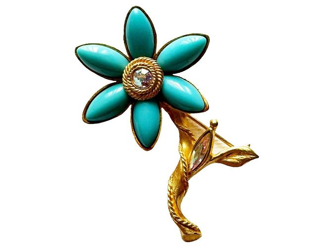 Christian Lacroix · Spilla Vintage · Fiore con Accento Turchese - vista 6