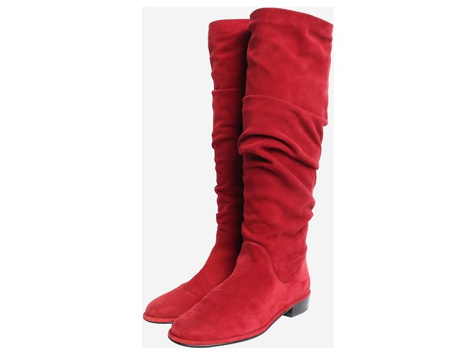 Stuart Weitzman Red suede ruched knee-high boots - size EU 37.5 - view 2