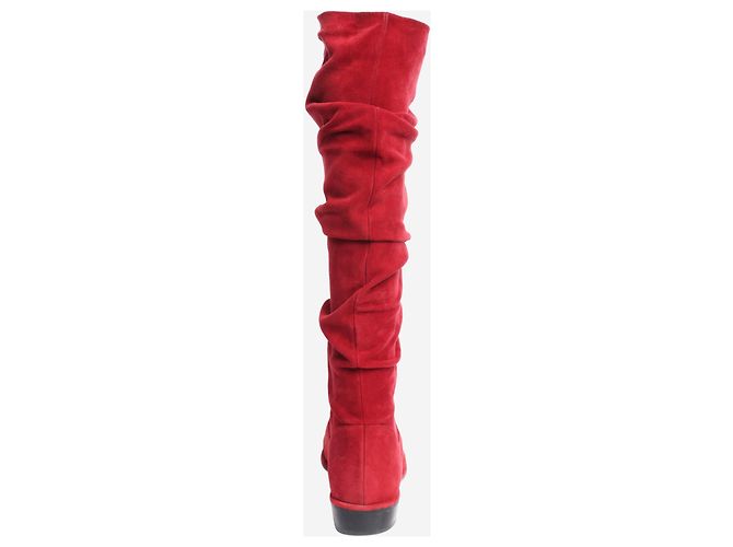 Stuart Weitzman Red suede ruched knee-high boots - size EU 37.5 - view 3