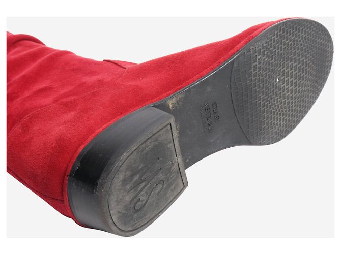 Stuart Weitzman Red suede ruched knee-high boots - size EU 37.5 - view 6