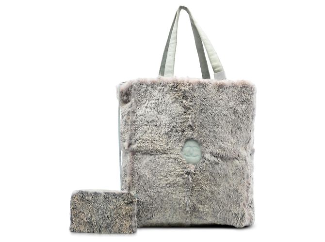 Chanel Graue CC Kaninchenfell Tote Braun - Ansicht 8