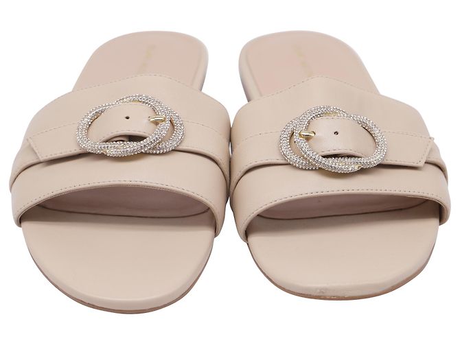 Beige Leder-Slides mit Kristallverzierung von Stuart Weitzman - Ansicht 2