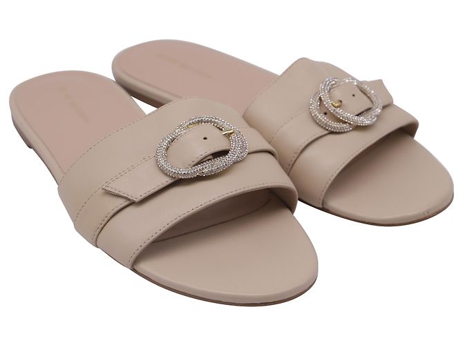 Beige Leder-Slides mit Kristallverzierung von Stuart Weitzman - Ansicht 3