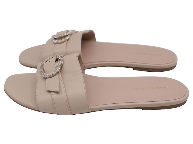 Beige Leder-Slides mit Kristallverzierung von Stuart Weitzman - Ansicht 4