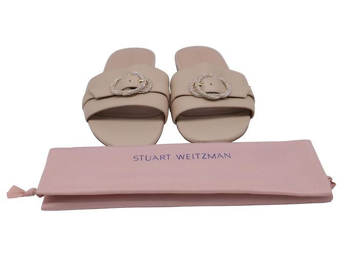 Beige Leder-Slides mit Kristallverzierung von Stuart Weitzman - Ansicht 6