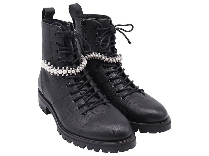 Stivali da combattimento decorati Jimmy Choo Cruz in pelle nera Nero - vista 3