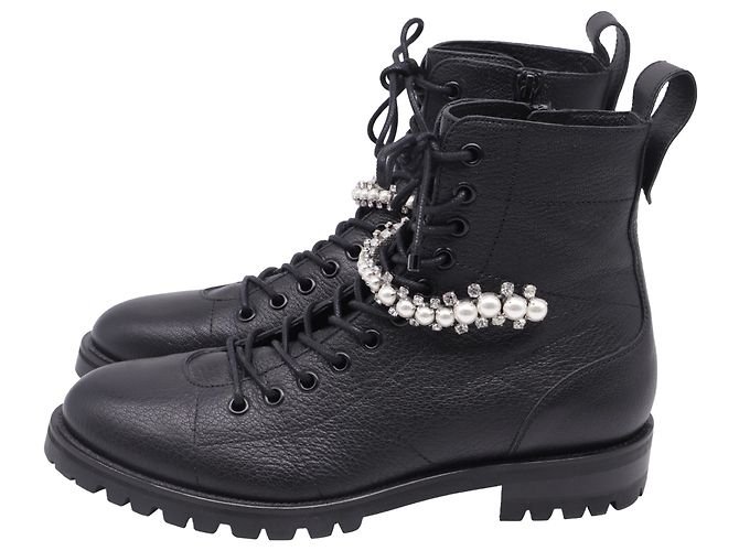 Stivali da combattimento decorati Jimmy Choo Cruz in pelle nera Nero - vista 4