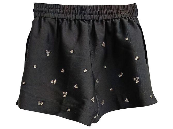 Schwarze Mini-Shorts aus Polyester mit Onyx-Kristallverzierungen von Sandro - Ansicht 3