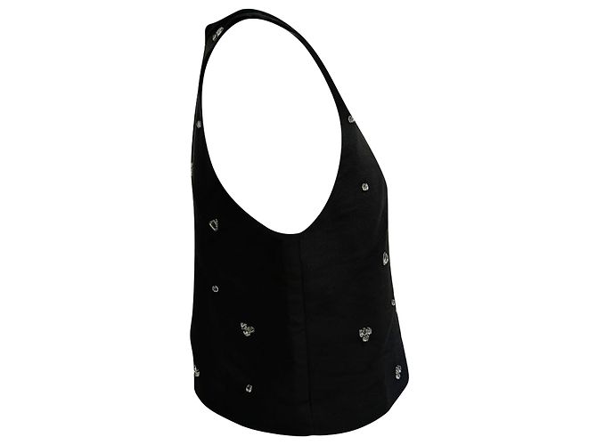 Top halter de poliéster negro adornado con cristales Sandro Storm - vista 2