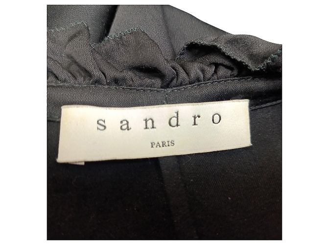 Sandro Collo Ruffle Blu in Viscosa Nera Nero - vista 4