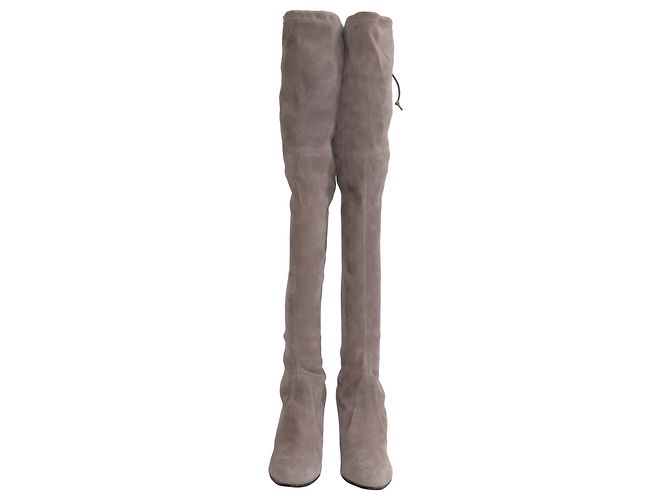 Botas acima do joelho Stuart Weitzman Highland em camurça cinza - vista 2