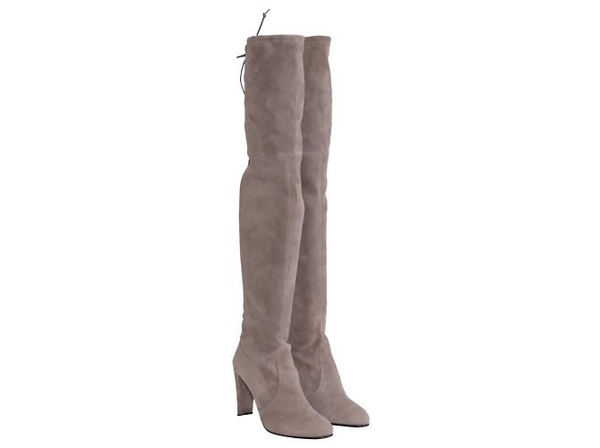 Botas acima do joelho Stuart Weitzman Highland em camurça cinza - vista 3