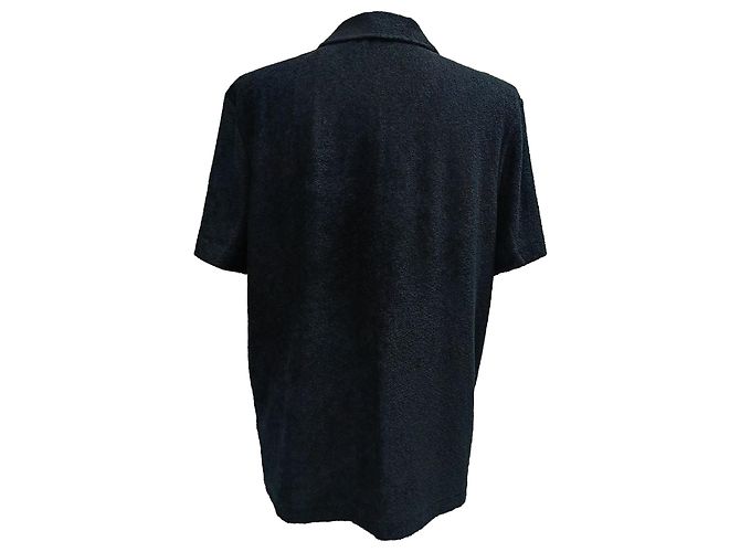 Autre Marque Mr. P. Button-Down Fleece-Hemd aus schwarzer Baumwolle - Ansicht 2