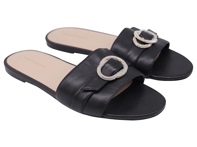 Infradito in pelle nera decorate con cristalli Stuart Weitzman Nero - vista 3