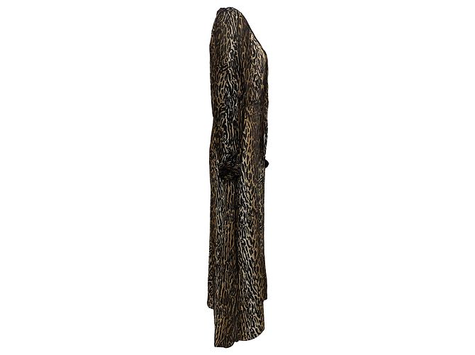 Autre Marque Vestido Midi Leopardo Bette en Seda Marrón de Rixo Castaño - vista 2