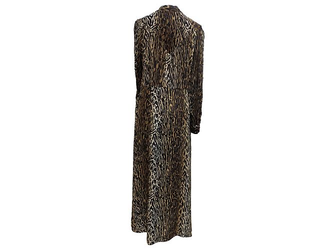 Autre Marque Vestido Midi Leopardo Bette en Seda Marrón de Rixo Castaño - vista 3