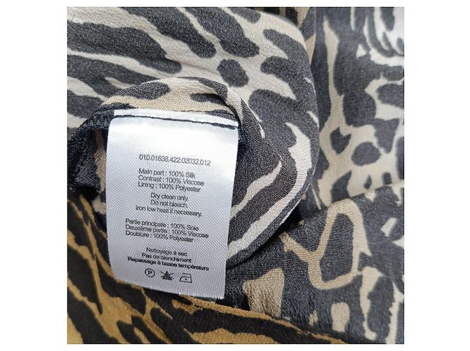 Autre Marque Vestido Midi Leopardo Bette en Seda Marrón de Rixo Castaño - vista 4