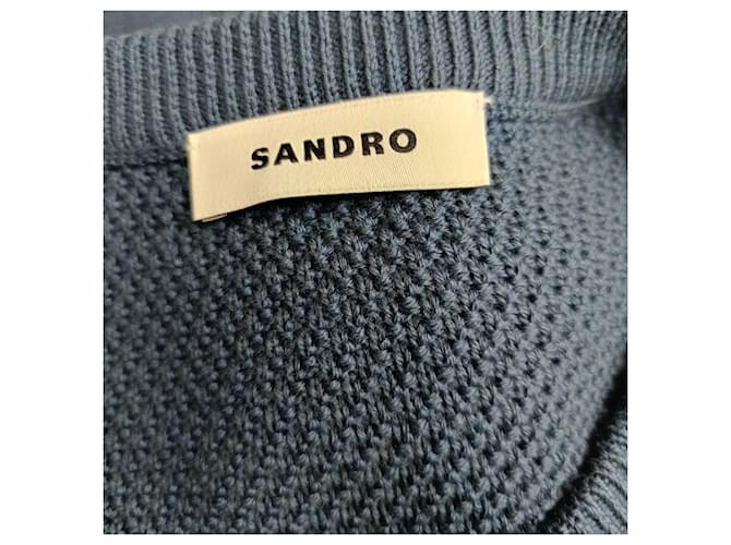Sandro Pullover aus marineblauer Wolle mit Rundhalsausschnitt - Ansicht 4