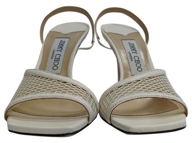 Sandali con tacco e dettaglio in rete Jimmy Choo in pelle bianca - vista 3