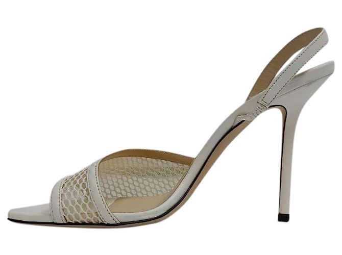Sandali con tacco e dettaglio in rete Jimmy Choo in pelle bianca - vista 4