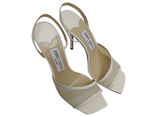 Sandali con tacco e dettaglio in rete Jimmy Choo in pelle bianca - vista 7
