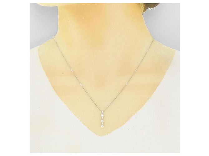 Autre Marque Collana con diamanti a tre pietre in oro bianco Au750 - vista 6