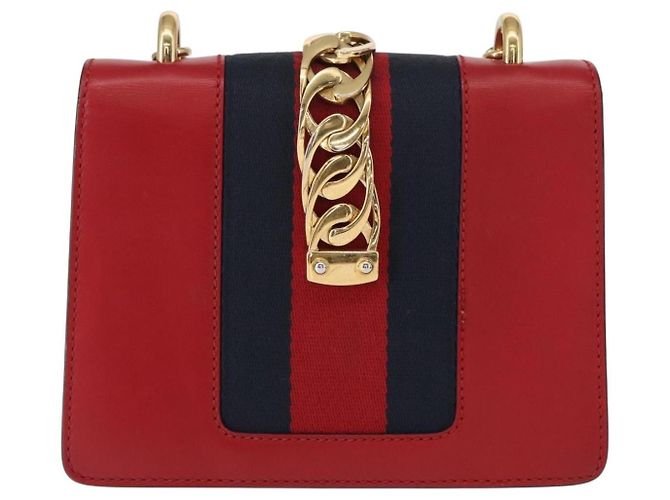 Borsa a spalla mini Gucci Sylvie Chain in pelle Rosso - vista 2