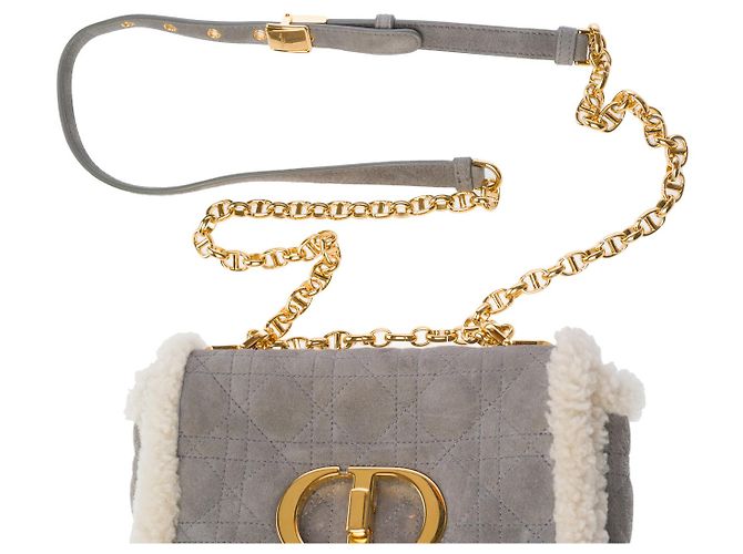 Borsa DIOR Dior Caro in Pelle Scamosciata Grigia - 103071 Grigio - vista 10