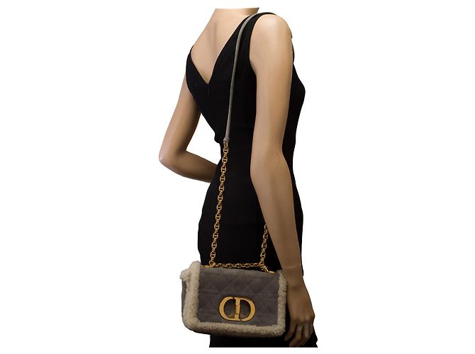 Borsa DIOR Dior Caro in Pelle Scamosciata Grigia - 103071 Grigio - vista 13
